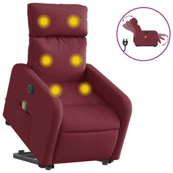 Elektrisk massagefåtölj med uppresningshjälp vinröd tyg