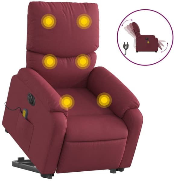 Elektrisk massagefåtölj med uppresningshjälp vinröd tyg