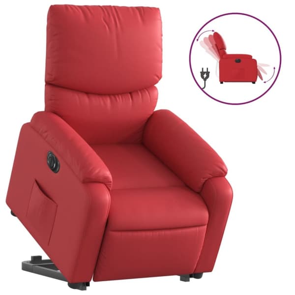 Reclinerfåtölj med uppresningshjälp röd konstläder