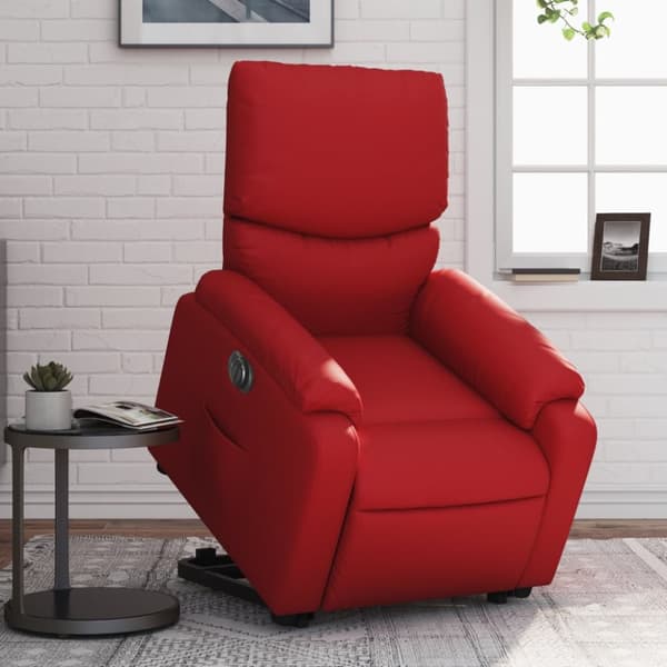 Reclinerfåtölj med uppresningshjälp röd konstläder