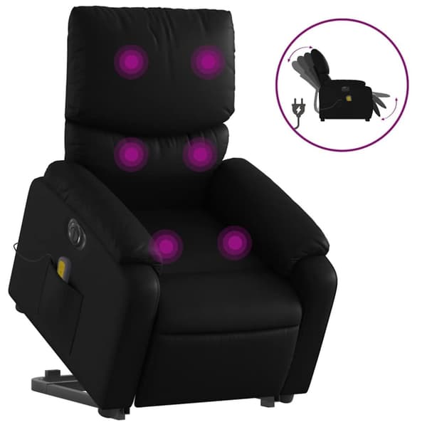 Massagefåtölj med uppresningshjälp svart konstläder