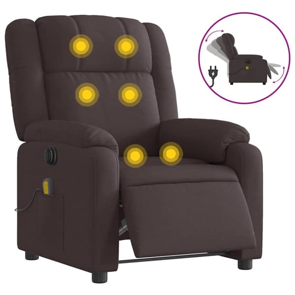 Elektrisk massagefåtölj mörkbrun tyg