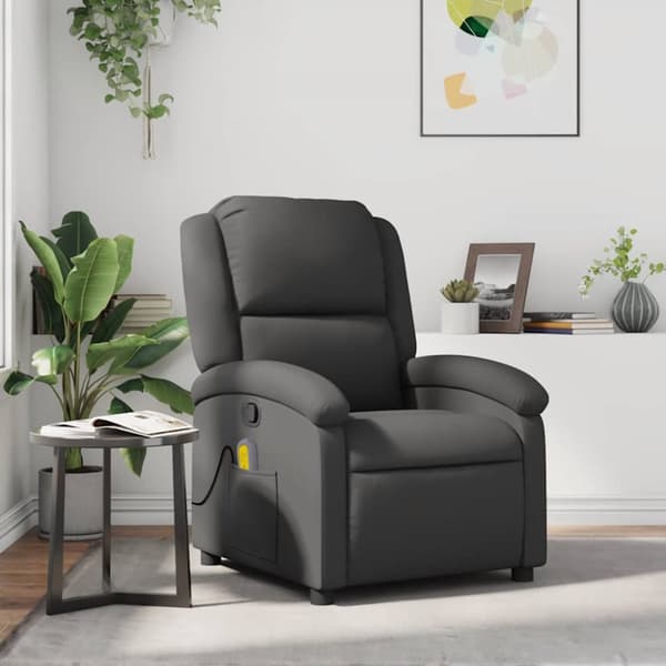 Massagefåtölj grå äkta läder