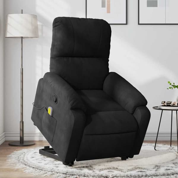 Massagefåtölj med uppresningshjälp svart mikrofibertyg