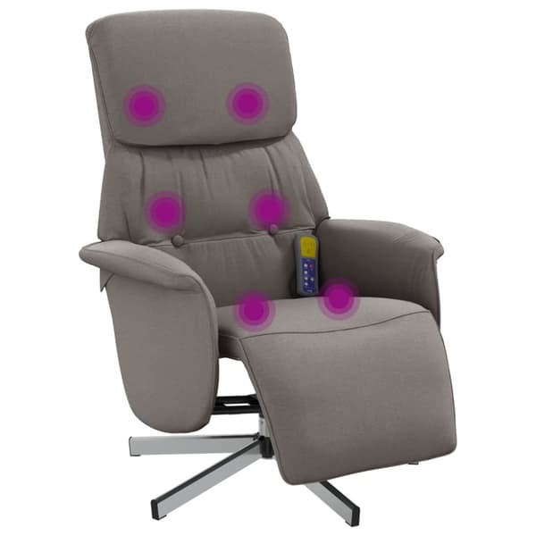Massagefåtölj med fotstöd taupe tyg