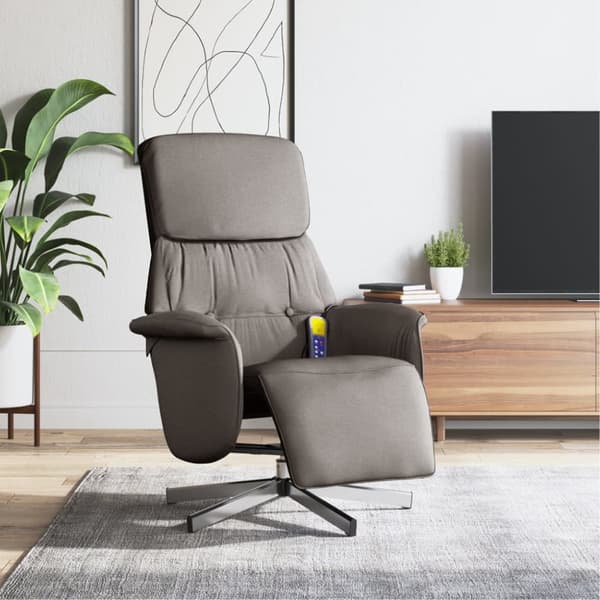 Massagefåtölj med fotstöd taupe tyg