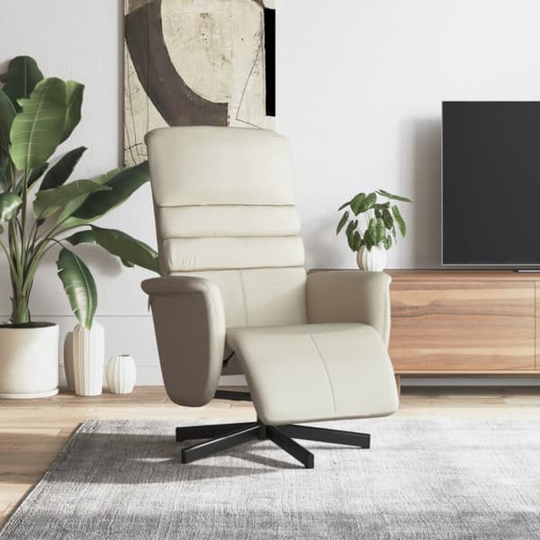 Reclinerfåtölj med fotstöd gräddvit konstläder
