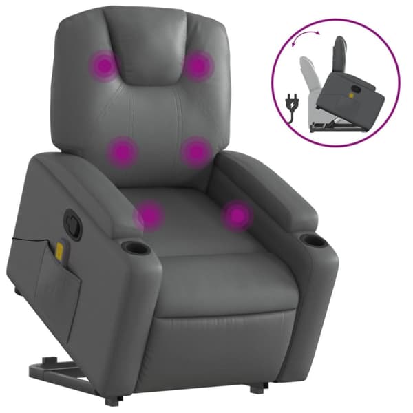 Massagefåtölj med uppresningshjälp Grå konstläder