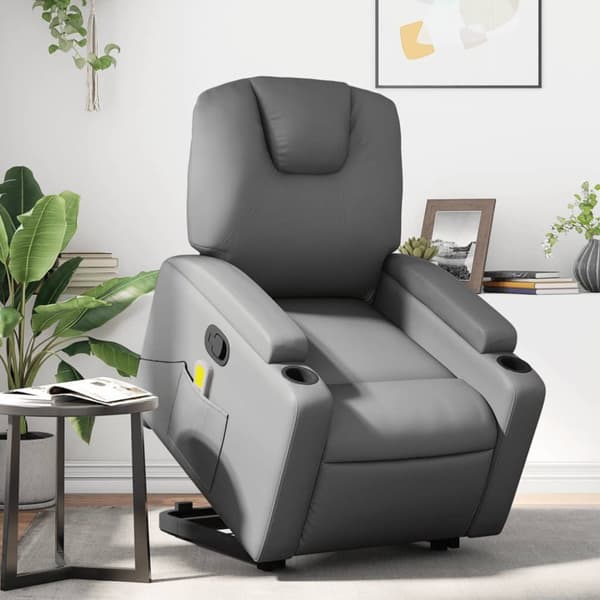Massagefåtölj med uppresningshjälp Grå konstläder
