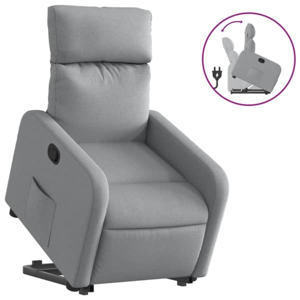 Reclinerfåtölj med uppresningshjälp ljusgrå tyg