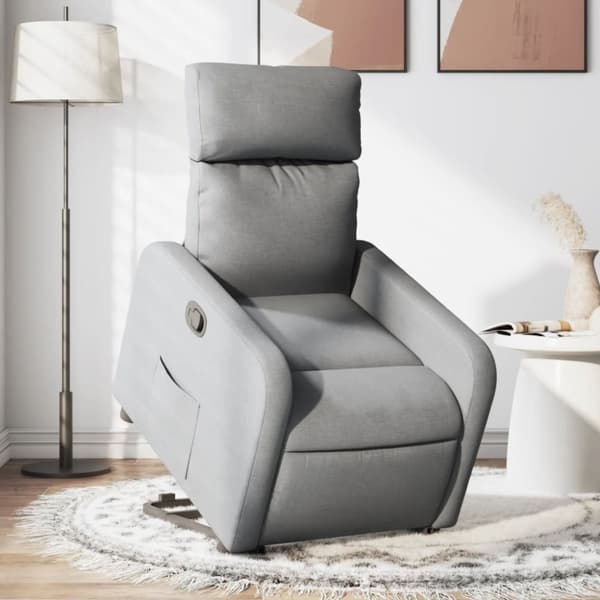 Reclinerfåtölj med uppresningshjälp ljusgrå tyg