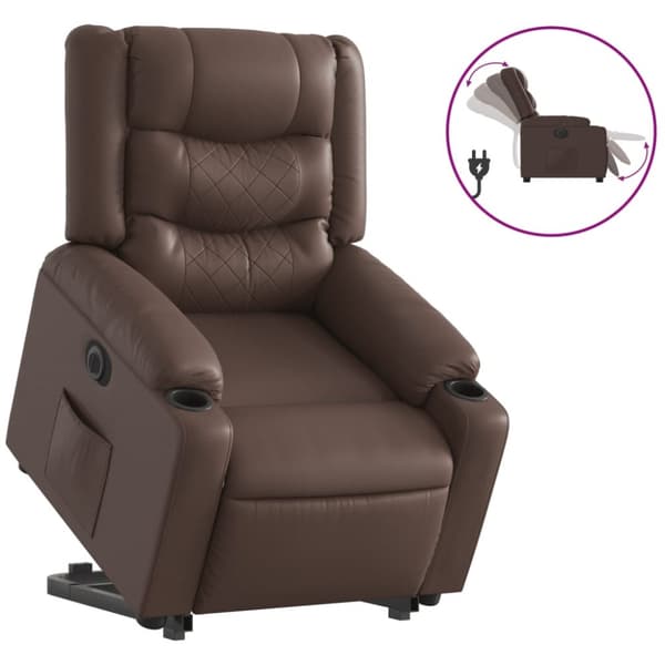 Reclinerfåtölj med uppresningshjälp brun konstläder