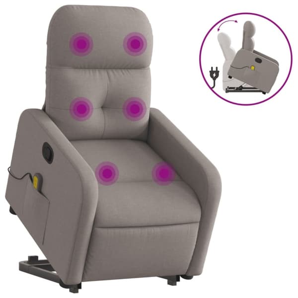 Massagefåtölj med uppresningshjälp taupe tyg