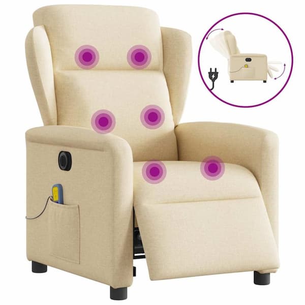 Elektrisk massagefåtölj gräddvit tyg