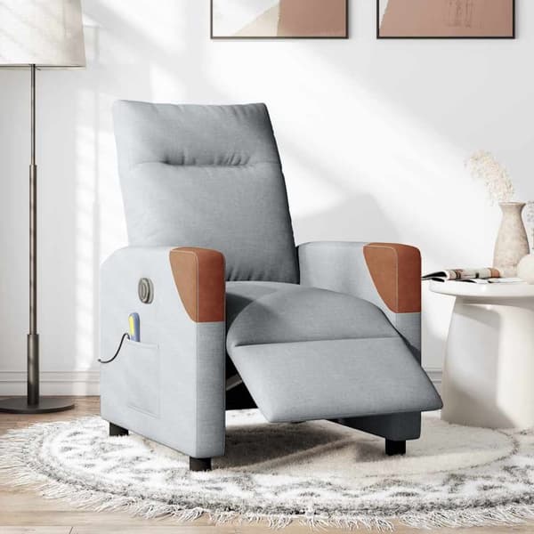 Elektrisk massagefåtölj ljusgrå tyg