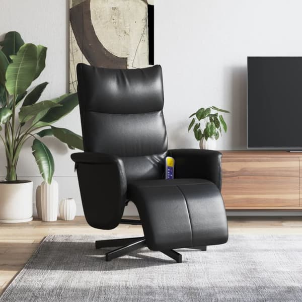 Massagefåtölj med fotstöd svart konstläder