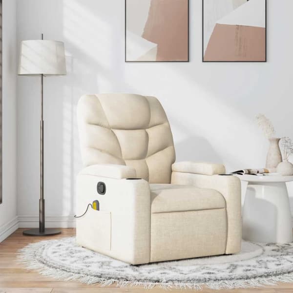 Massagefåtölj gräddvit tyg