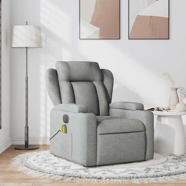 Massagefåtölj ljusgrå tyg