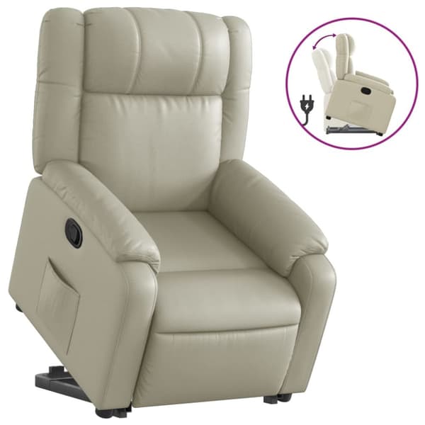 Reclinerfåtölj med uppresningshjälp gräddvit konstläder