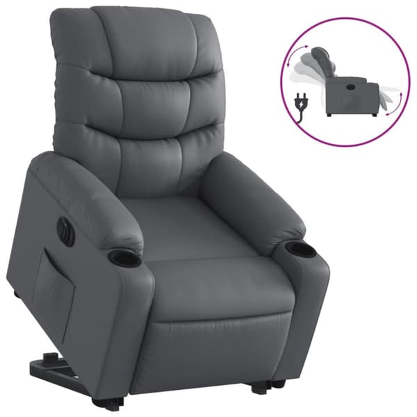Reclinerfåtölj med uppresningshjälp grå konstläder