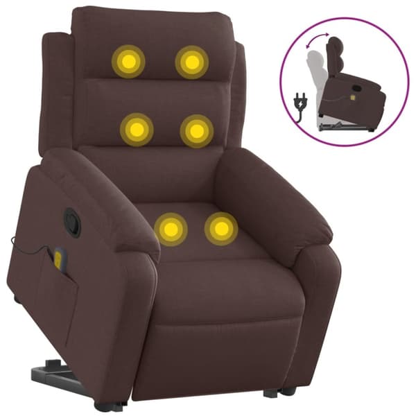 Massagefåtölj med uppresningshjälp mörkbrun tyg