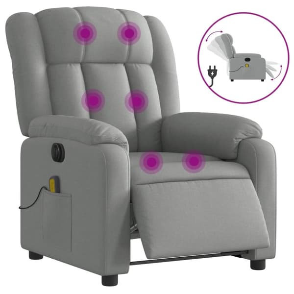 Elektrisk massagefåtölj ljusgrå tyg