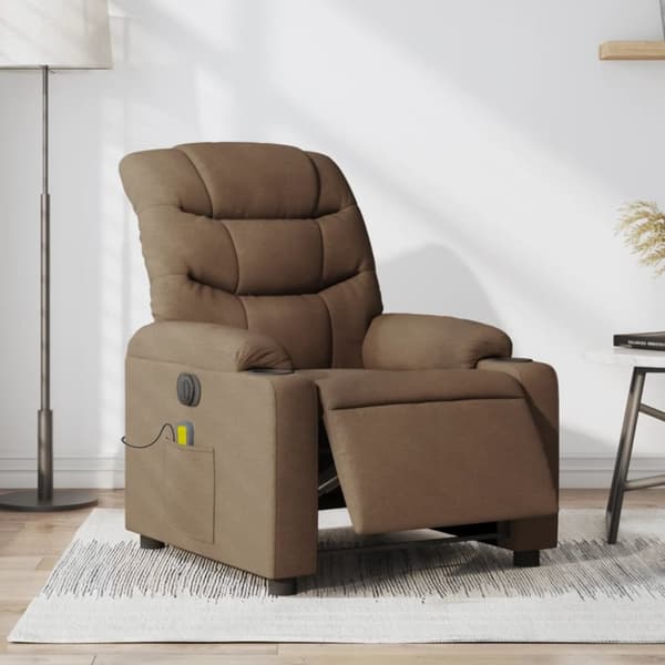 Elektrisk massagefåtölj brun tyg