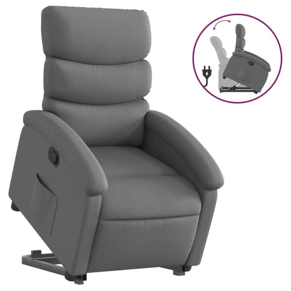 Reclinerfåtölj med uppresningshjälp mörkgrå tyg