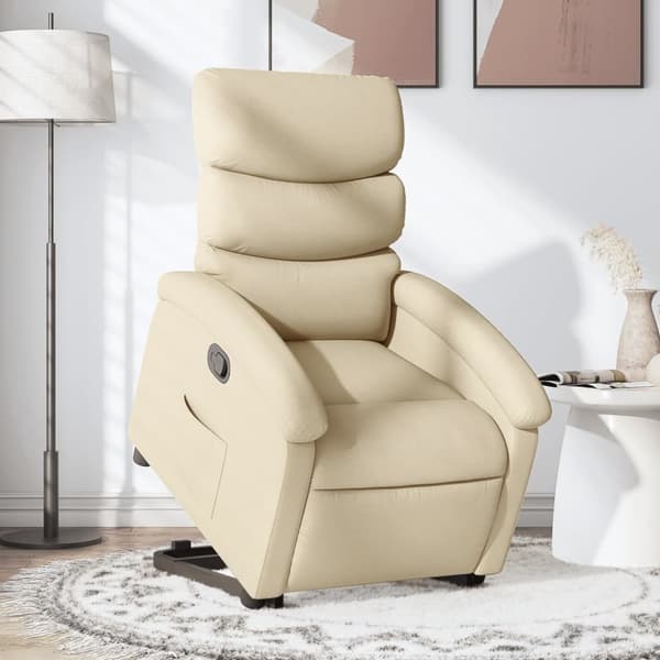 Reclinerfåtölj med uppresningshjälp gräddvit tyg