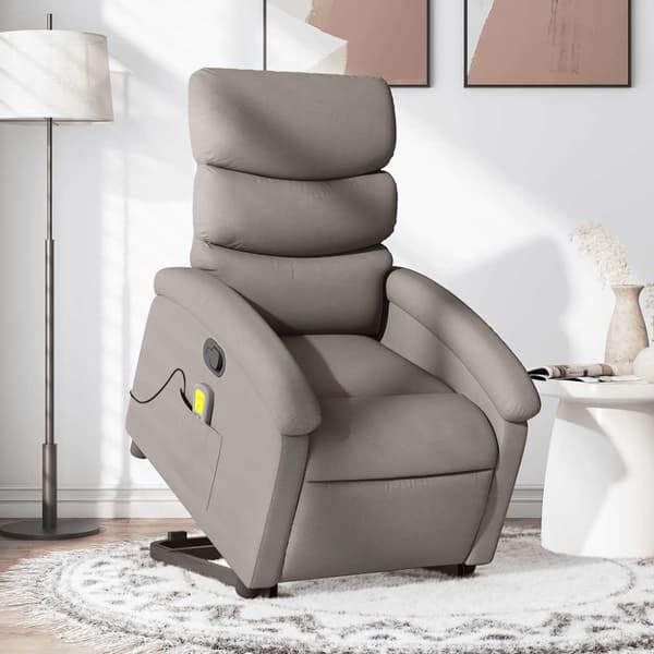 Massagefåtölj med uppresningshjälp taupe tyg