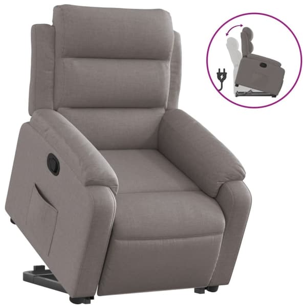 Reclinerfåtölj med uppresningshjälp taupe tyg