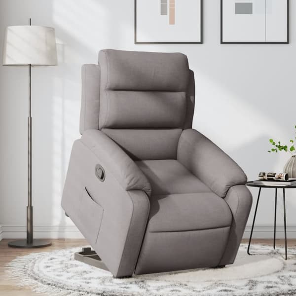 Reclinerfåtölj med uppresningshjälp taupe tyg