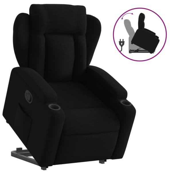 Reclinerfåtölj med uppresningshjälp svart tyg