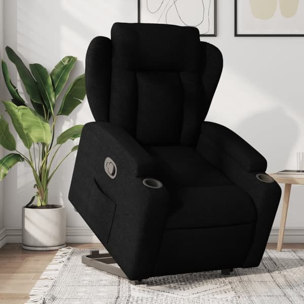 Reclinerfåtölj med uppresningshjälp svart tyg