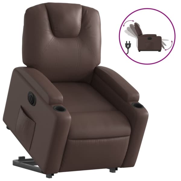 Reclinerfåtölj med uppresningshjälp brun konstläder