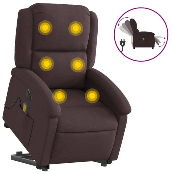 Elektrisk massagefåtölj med uppresningshjälp mörkbrun tyg