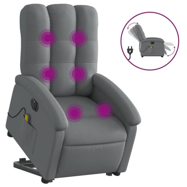 Elektrisk massagefåtölj med uppresningshjälp mörkgrå tyg