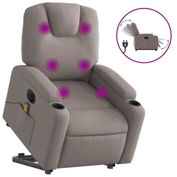 Elektrisk massagefåtölj med uppresningshjälp taupe tyg