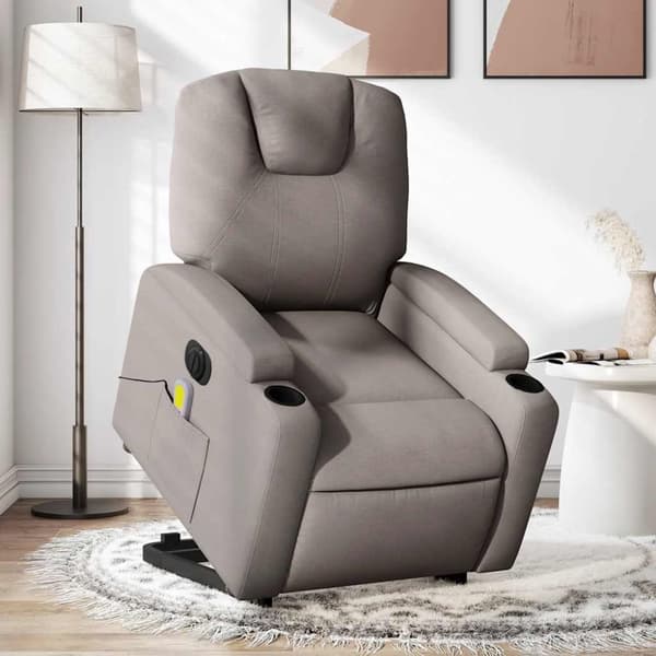 Elektrisk massagefåtölj med uppresningshjälp taupe tyg
