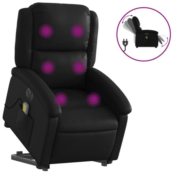 Massagefåtölj med uppresningshjälp svart konstläder