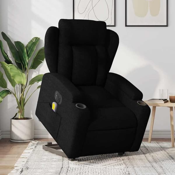 Elektrisk massagefåtölj med uppresningshjälp svart tyg