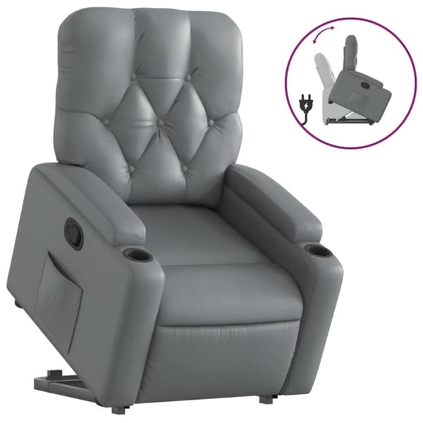 Reclinerfåtölj med uppresningshjälp grå konstläder