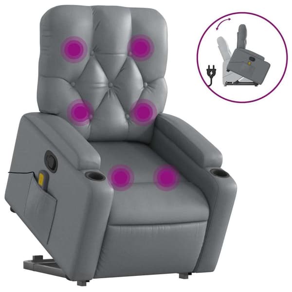 Massagefåtölj med uppresningshjälp Grå konstläder