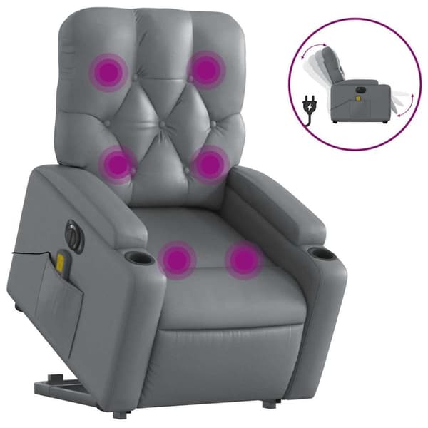 Massagefåtölj med uppresningshjälp grå konstläder