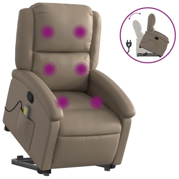 Massagefåtölj med uppresningshjälp cappuccino konstläder