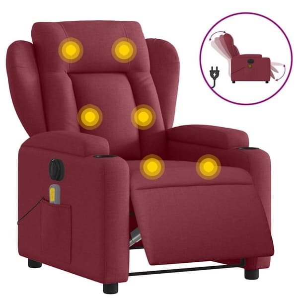 Elektrisk massagefåtölj vinröd tyg