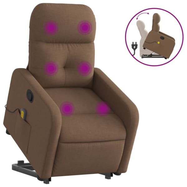 Massagefåtölj med uppresningshjälp brun tyg