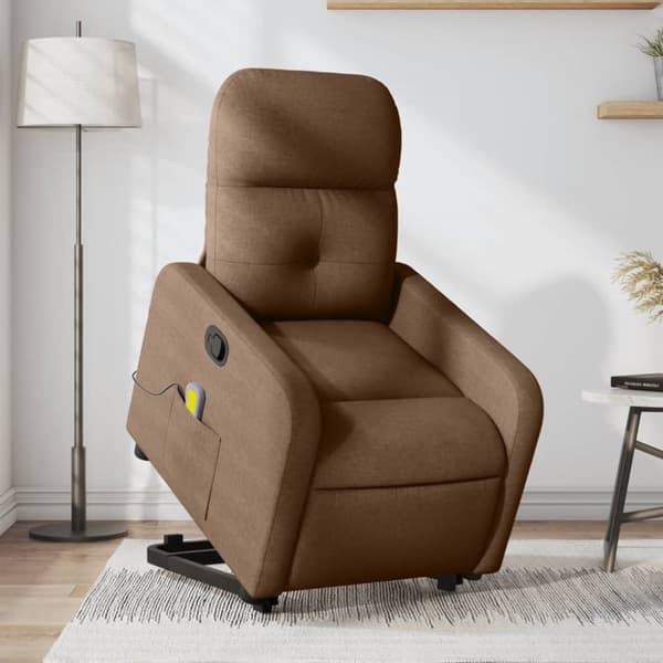 Massagefåtölj med uppresningshjälp brun tyg