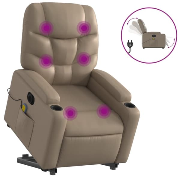 Massagefåtölj med uppresningshjälp cappuccino konstläder