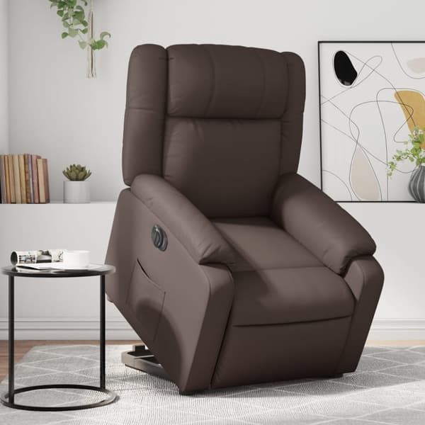 Reclinerfåtölj med uppresningshjälp brun konstläder